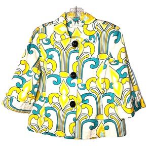 Erin London Colorful Art Deco Pattern Button Front 3/4 Sleeve Blazer/Top Small